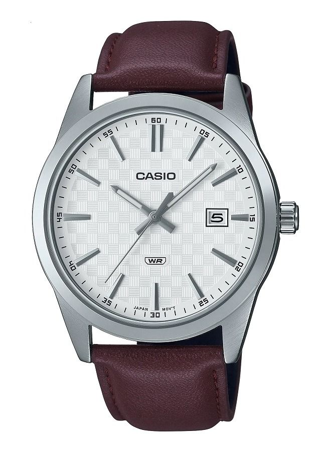 Casio Men Watch Analog Date Display White Dial Leather Band MTP-VD03L-5AUD - Image 1