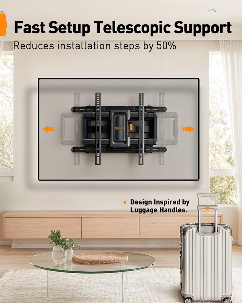 Perlegear Full Motion TV Wall Mount for 42â€“97 inch TVs up to 132 lbs, Preassembled and Telescopic Design for Easy Setup, Swivel, Tilt and Extension, Fits 16â€³/18â€³/24â€³ Wood Studs, Max VESA 600x400mm - Image 4