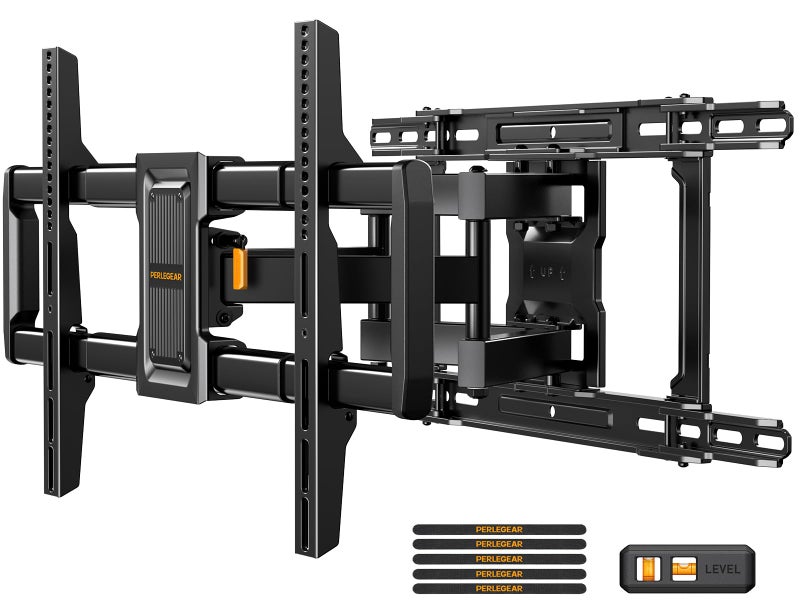 Perlegear Full Motion TV Wall Mount for 42â€“97 inch TVs up to 132 lbs, Preassembled and Telescopic Design for Easy Setup, Swivel, Tilt and Extension, Fits 16â€³/18â€³/24â€³ Wood Studs, Max VESA 600x400mm - Image 1