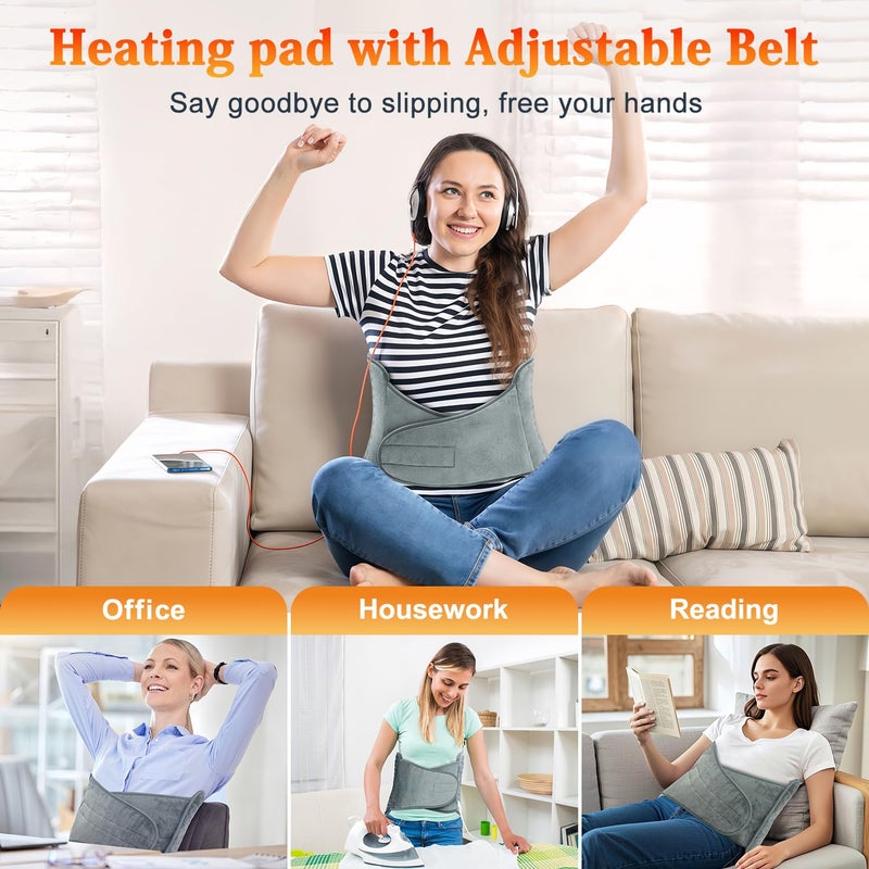 MELCAM Heating Pad for Back Pain Relief, 12"x24"+20" Large Electric Heating Pad for Period Cramps with Belt, 6 Heats Levels & 4 Timers, Auto Shut Off, Machine Washable, Gifts for Women Men Mom Dad - Image 3