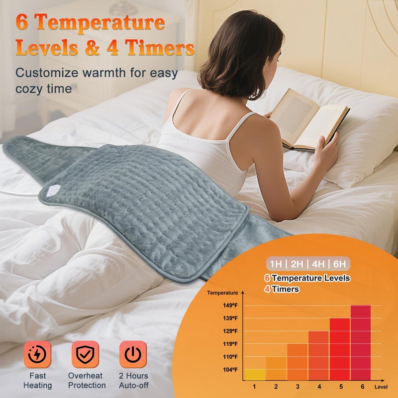 MELCAM Heating Pad for Back Pain Relief, 12"x24"+20" Large Electric Heating Pad for Period Cramps with Belt, 6 Heats Levels & 4 Timers, Auto Shut Off, Machine Washable, Gifts for Women Men Mom Dad - Image 5