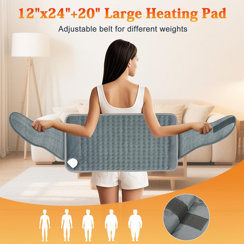 MELCAM Heating Pad for Back Pain Relief, 12"x24"+20" Large Electric Heating Pad for Period Cramps with Belt, 6 Heats Levels & 4 Timers, Auto Shut Off, Machine Washable, Gifts for Women Men Mom Dad - Image 4
