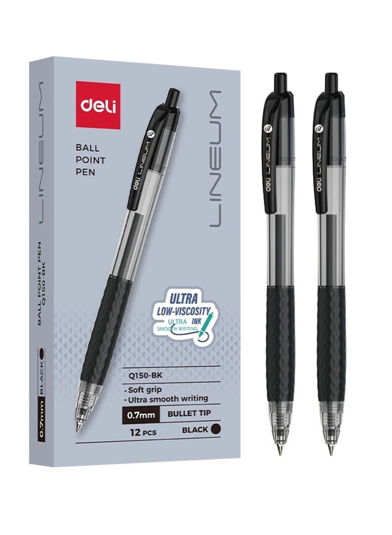 Deli 12-Piece Lineum Ballpoint Pen 0.7mm Tip Black Ink - Image 1