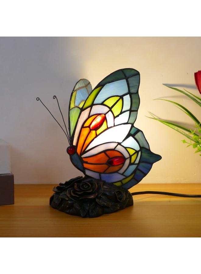 الأزرق جي دبليو مصباح ليلي مبتكر على شكل فراشة من الزجاج ، مصباح سرير دافئ ، مصباح طاولة صغير كلاسيكي للتمريض في المنزل - Image 4