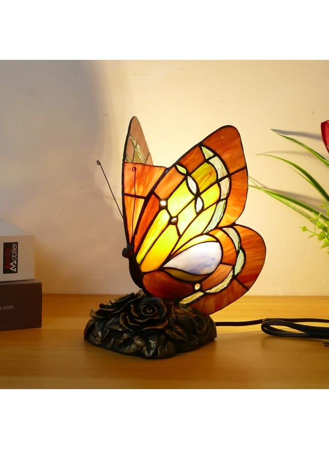 الأزرق جي دبليو مصباح ليلي مبتكر على شكل فراشة من الزجاج ، مصباح سرير دافئ ، مصباح طاولة صغير كلاسيكي للتمريض في المنزل - Image 3