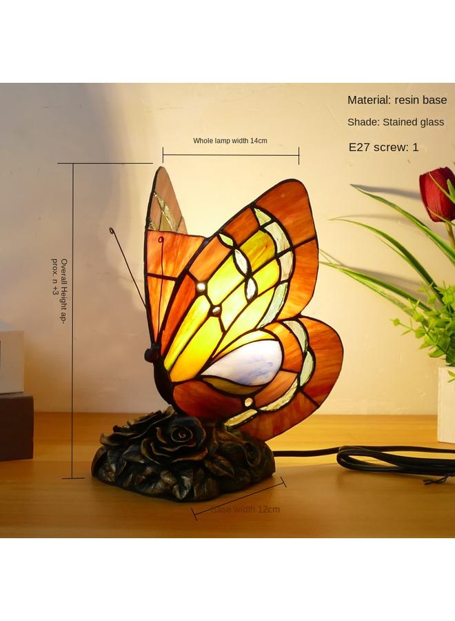 الأزرق جي دبليو مصباح ليلي مبتكر على شكل فراشة من الزجاج ، مصباح سرير دافئ ، مصباح طاولة صغير كلاسيكي للتمريض في المنزل - Image 1