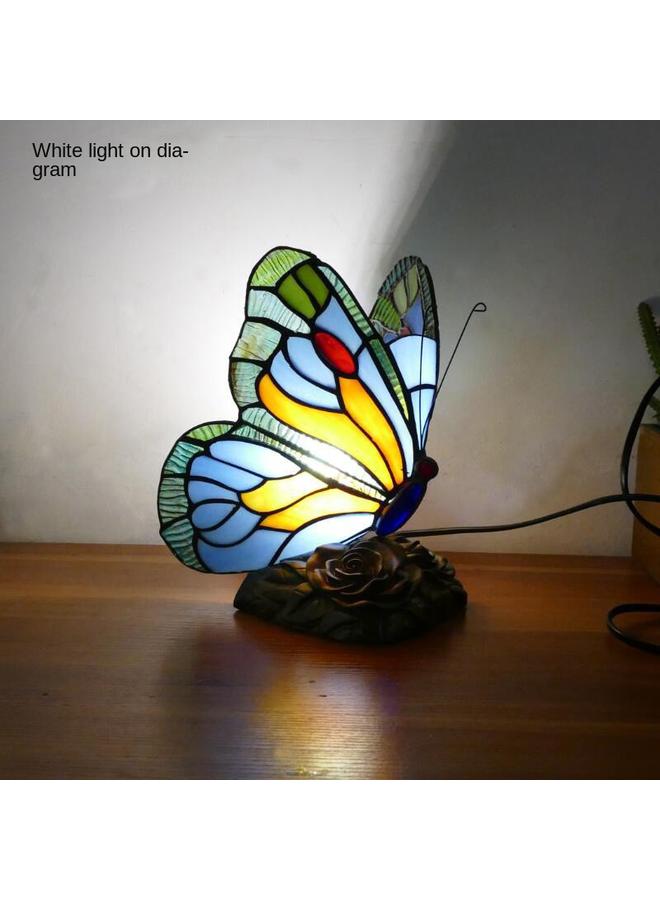 الأزرق جي دبليو مصباح ليلي مبتكر على شكل فراشة من الزجاج ، مصباح سرير دافئ ، مصباح طاولة صغير كلاسيكي للتمريض في المنزل - Image 5