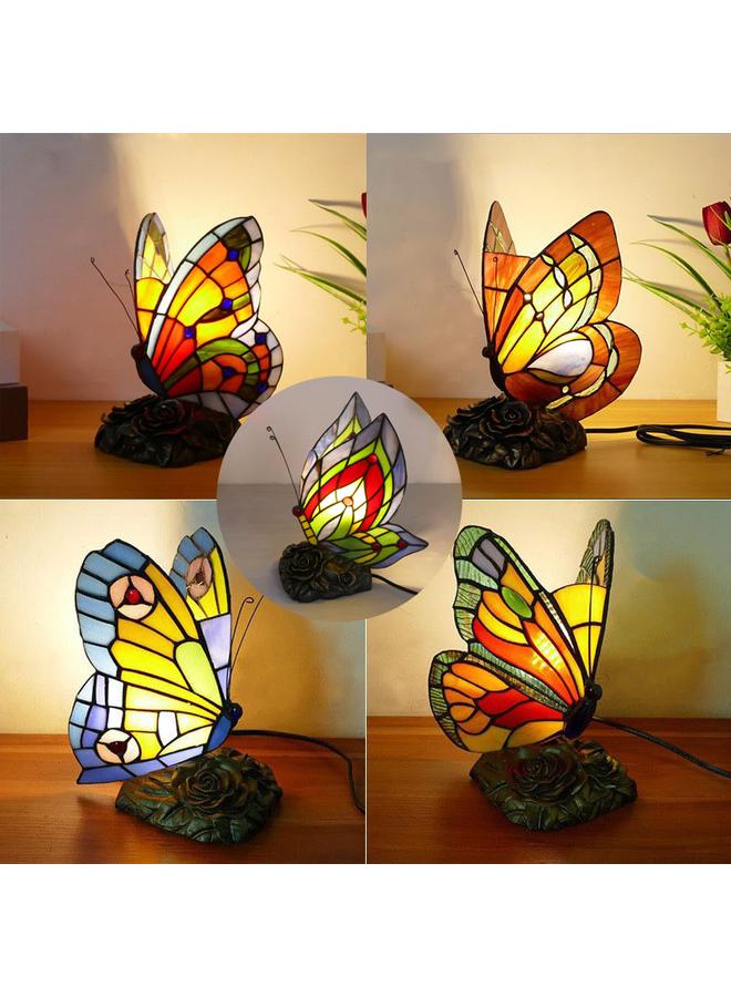 الأزرق جي دبليو مصباح ليلي مبتكر على شكل فراشة من الزجاج ، مصباح سرير دافئ ، مصباح طاولة صغير كلاسيكي للتمريض في المنزل - Image 2