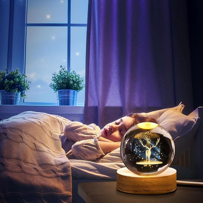 Star Galaxy Crystal Deer Lamp, 3D Engraved Glass Ball with LED Light, Night Light for Bedroom or Office, Home Decor and Birthday Gift, Energy Efficient, Luminous Base - Image 3