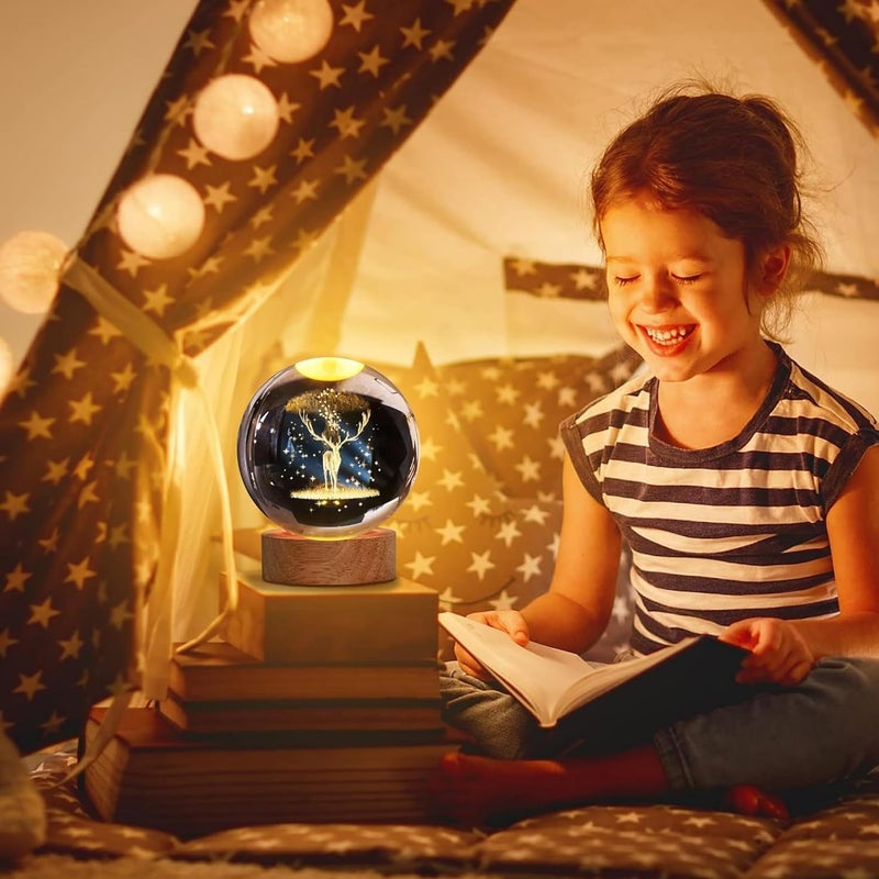 Star Galaxy Crystal Deer Lamp, 3D Engraved Glass Ball with LED Light, Night Light for Bedroom or Office, Home Decor and Birthday Gift, Energy Efficient, Luminous Base - Image 2