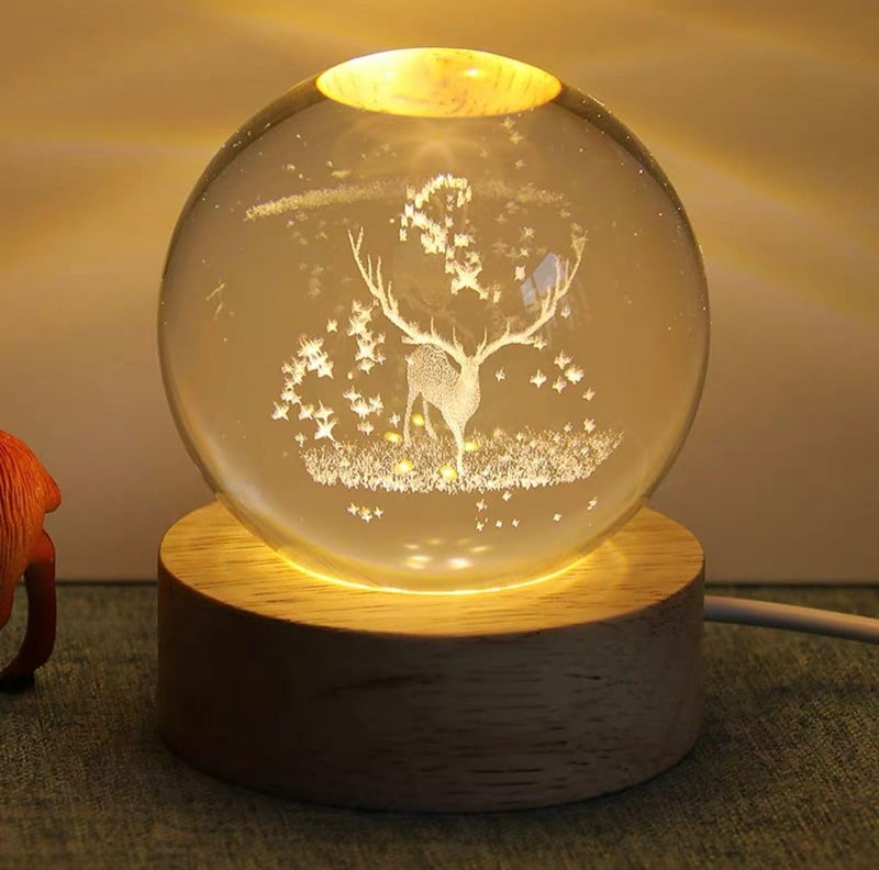 Star Galaxy Crystal Deer Lamp, 3D Engraved Glass Ball with LED Light, Night Light for Bedroom or Office, Home Decor and Birthday Gift, Energy Efficient, Luminous Base - Image 5
