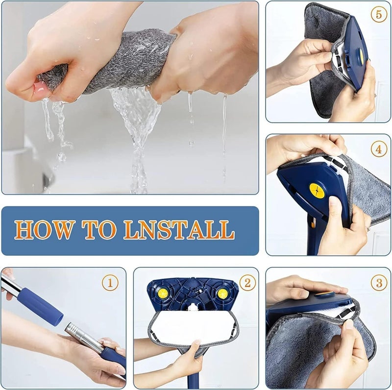 Minitul Premium 360 Rotatable Adjustable Triangle Cleaning with Stainless Steel Long Handle PushPull Squeezing Cleaning Mop Dry Wet Floor Windows Ceiling Multicolor po1 - Image 4