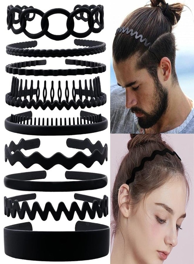 LAPOHI 9 PCS Headbands Athletic Non Slip, Black Plastic Wide Head Bands with Teeth, Hair Bands for Women Men Teen Girls - Image 1