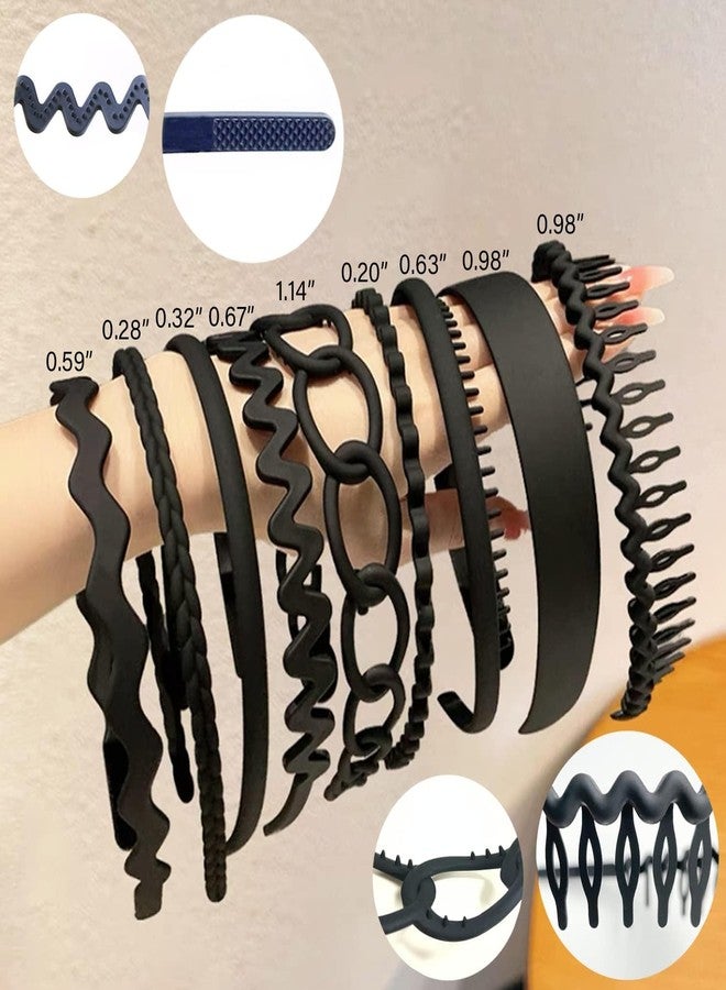 LAPOHI 9 PCS Headbands Athletic Non Slip, Black Plastic Wide Head Bands with Teeth, Hair Bands for Women Men Teen Girls - Image 3