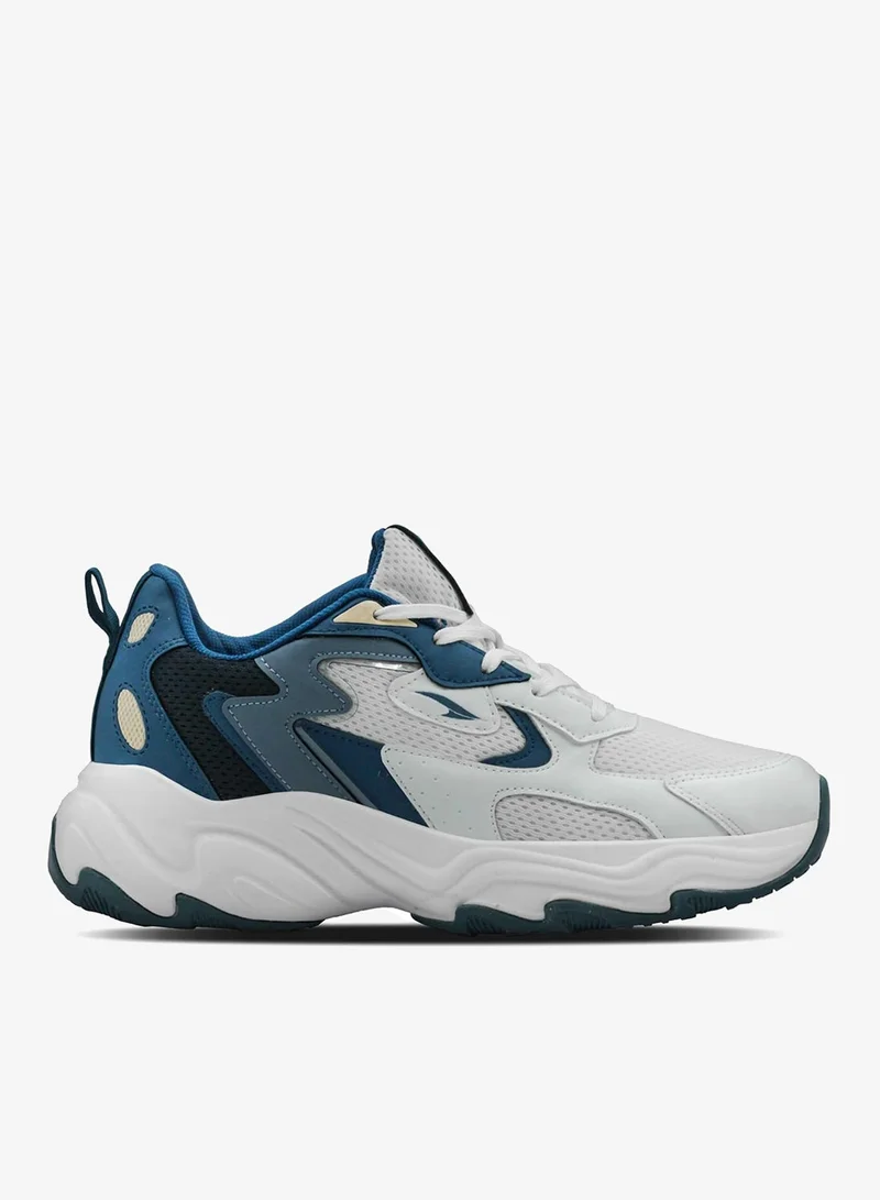 Men's White and Blue Running Shoes for Sports and Gym