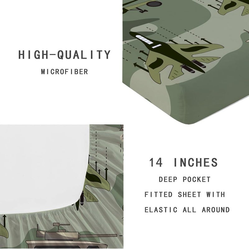 Yasida Yasida Full Size Fitted Sheets Bedding Airplane Sheets Camo Bed Sheets for Kids Airplane Tank Camping Bed Sheet Set for Boys and Girls 3 Pack Bed Fitted Sheet and 2Pillowcases Set - Image 3