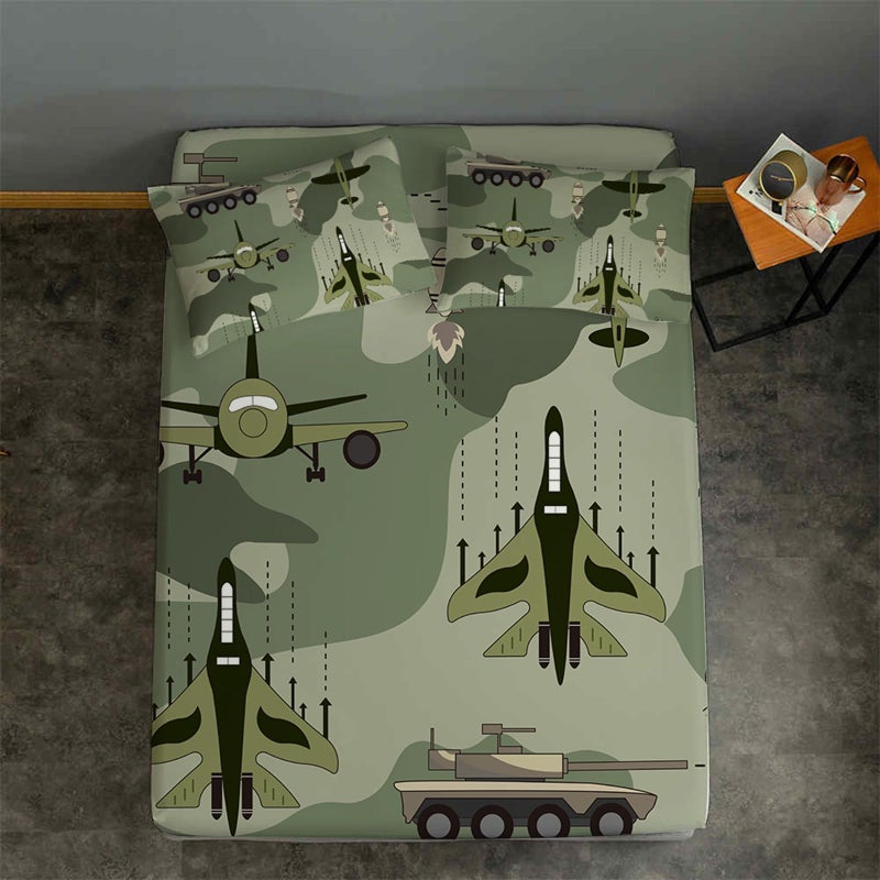 Yasida Yasida Full Size Fitted Sheets Bedding Airplane Sheets Camo Bed Sheets for Kids Airplane Tank Camping Bed Sheet Set for Boys and Girls 3 Pack Bed Fitted Sheet and 2Pillowcases Set - Image 1