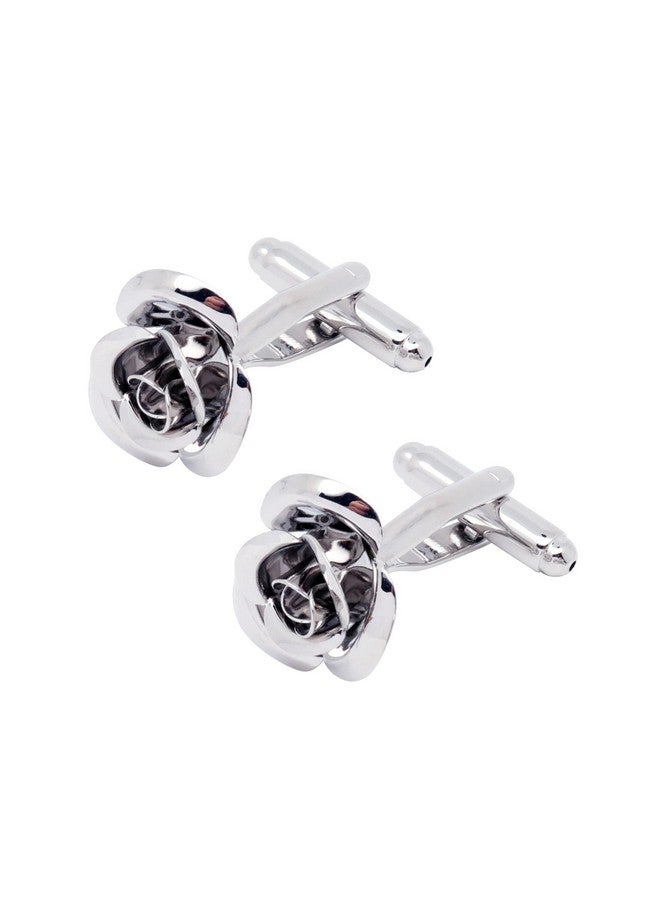 Jonwo Rose Flower Cufflinks And Tie Pin Set Regular Necktie Tie Clip Tie Bar Men Cufflinks For Wedding Business Shirt Tie (Silver Cufflinks Tie Pin Set) - Image 4