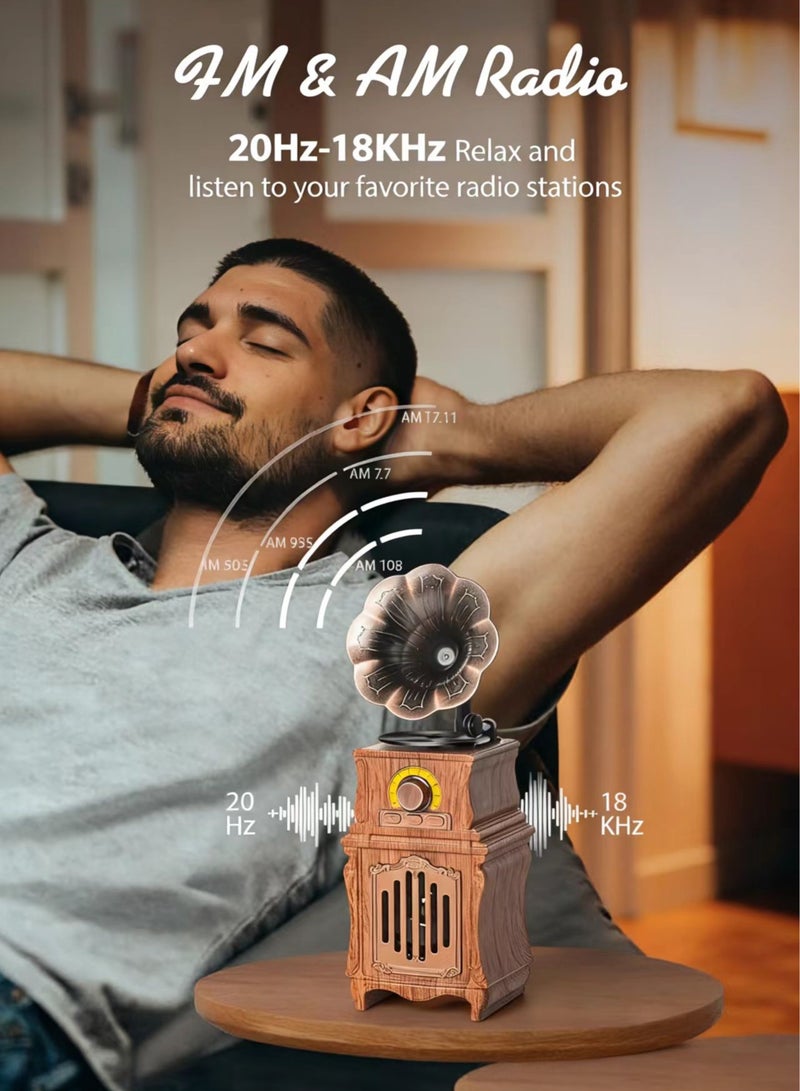 FVWA Retro Bluetooth Speaker with FM Radio, Bass, Retro Radio 5.4 Wireless Speaker Vintage Radios Support USB/TF/AUX Player for Home Office Room Outdoor Party, Portable Rechargeable - Image 1