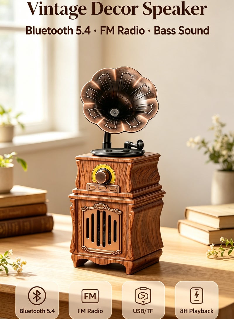 FVWA Bluetooth 5.4 Retro Vintage Speaker, FM Radio with Enhanced Bass, Portable Rechargeable Wireless Speaker Support USB TF AUX, Home Office Outdoor Party Decor Gift - Image 1