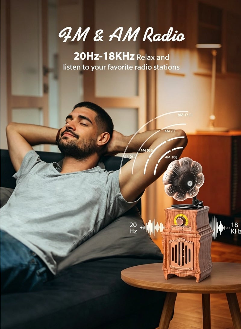 FVWA Bluetooth 5.4 Retro Vintage Speaker, FM Radio with Enhanced Bass, Portable Rechargeable Wireless Speaker Support USB TF AUX, Home Office Outdoor Party Decor Gift - Image 2
