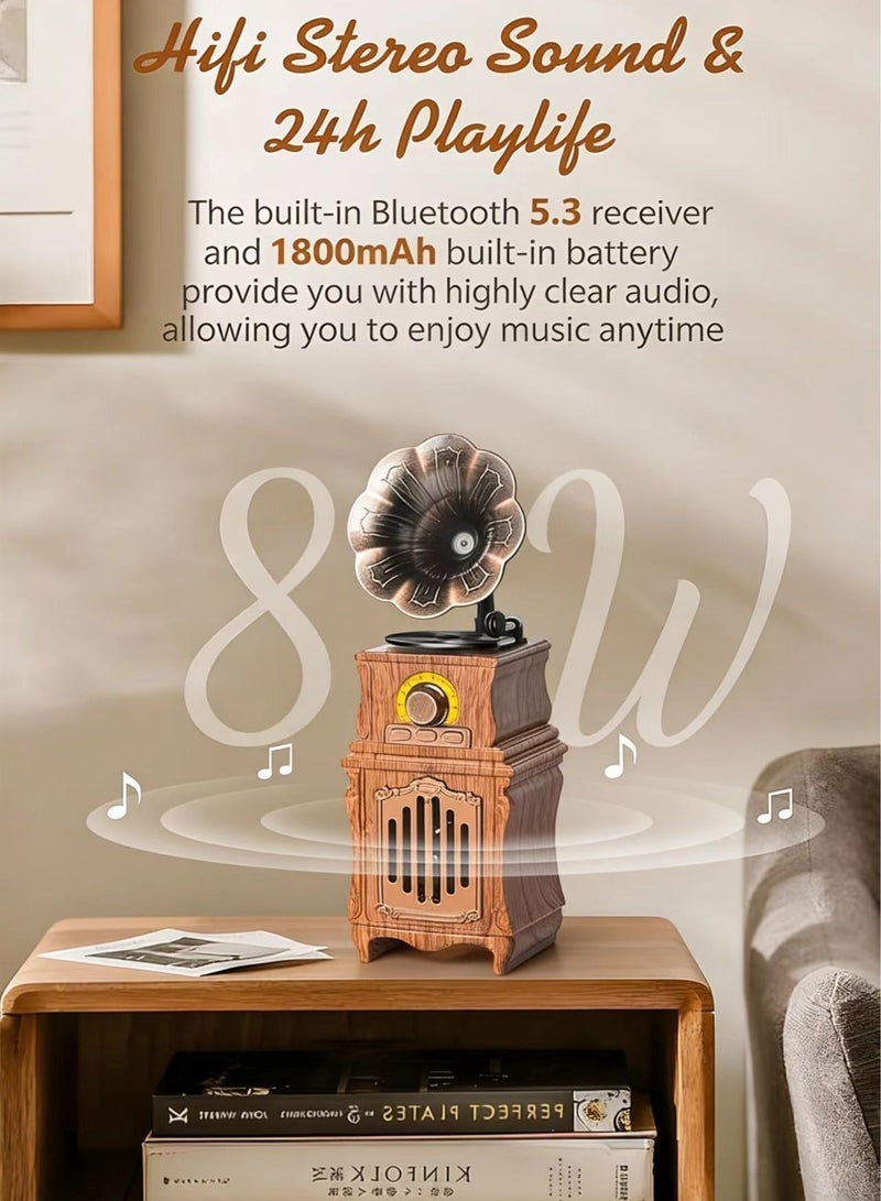 FVWA Bluetooth 5.4 Retro Vintage Speaker, FM Radio with Enhanced Bass, Portable Rechargeable Wireless Speaker Support USB TF AUX, Home Office Outdoor Party Decor Gift - Image 3