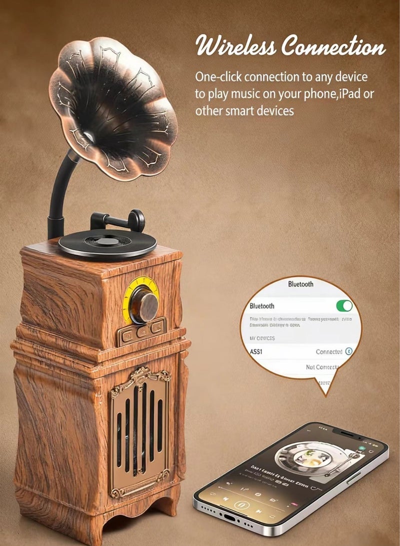 FVWA Bluetooth 5.4 Retro Vintage Speaker, FM Radio with Enhanced Bass, Portable Rechargeable Wireless Speaker Support USB TF AUX, Home Office Outdoor Party Decor Gift - Image 5