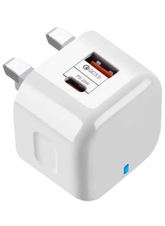 20W Fast Mobile Charger PD + QC3.0 Quick charge, 1 USB A & 1 USB-C Port Charging Adapter compatible With iPhone 16 Pro/Pro Max, iPad Pro, Galaxy S24 Ultra