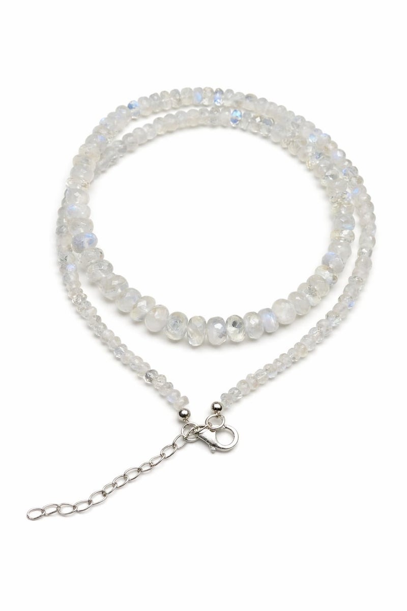 Myhealingworld Natural Blue Fire Rainbow Moonstone bead from 2mm to 5mm faceted gemstone 16 Inch with additional 2 inch 92.5 sterling silver extension beaded necklace - Image 1