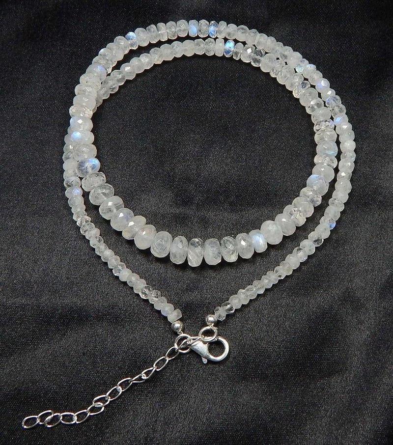 Myhealingworld Natural Blue Fire Rainbow Moonstone bead from 2mm to 5mm faceted gemstone 16 Inch with additional 2 inch 92.5 sterling silver extension beaded necklace - Image 4