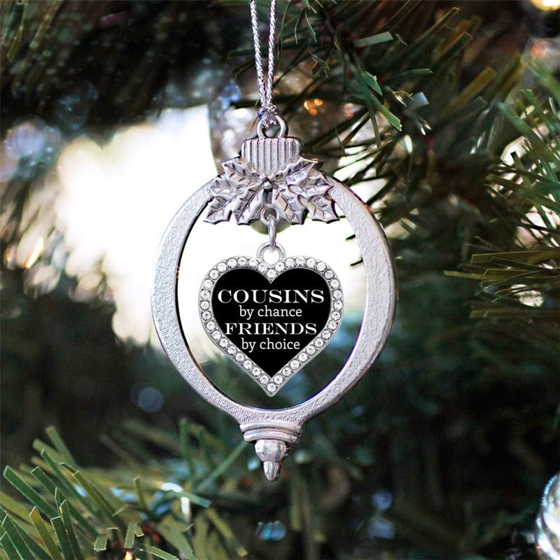 Inspired Silver - Cousins by Chance, Friends by Choice - Silver Christmas Ornament - Open Heart Charm Christmas Tree Ornament with Cubic Zirconia - Holiday Hanging Decoration - Image 2