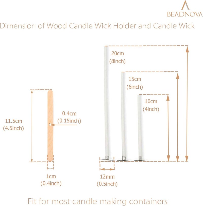 BEADNOVA Candle Wicks Set 150 Pcs Candle String Cotton Wicks with 50 Pcs Wooden Holders Centering Device for Making Supplies DIY 4 6 8 Inch - Image 2