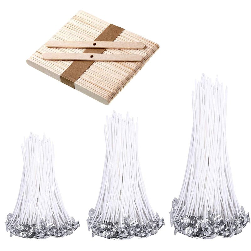 BEADNOVA Candle Wicks Set 150 Pcs Candle String Cotton Wicks with 50 Pcs Wooden Holders Centering Device for Making Supplies DIY 4 6 8 Inch - Image 1