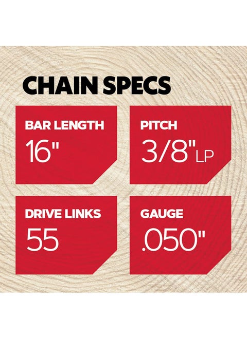 Oregon S55 AdvanceCut Chainsaw Chain for 16-Inch Bar -55 Drive Links low-kickback chain fits McCulloch, Stihl, Wagner and more Gray