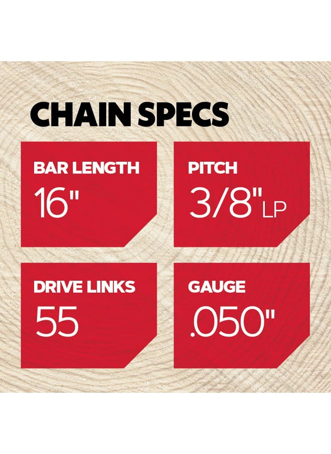 Oregon S55 AdvanceCut Chainsaw Chain for 16-Inch Bar -55 Drive Links low-kickback chain fits McCulloch, Stihl, Wagner and more Gray