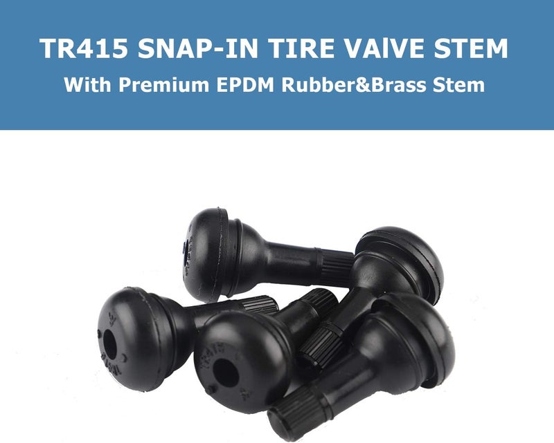 EZISOE 50Pcs TR415 Snap-in Tire Valve Stem CA65 Copper insert Standard Length, Black Rubber Tire Valve Stem for most cars, light trucks, small trailers, wheelbarrows, lawn mowers, ATVs, and motorcycles - Image 3