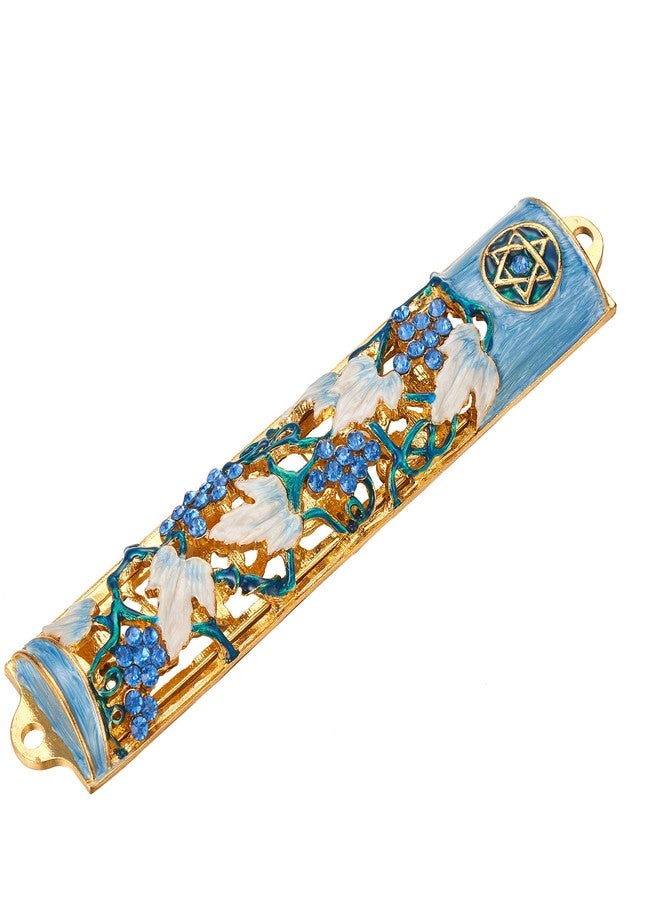 Matashi Hand Painted Blue and Ivory Enamel Grape Mezuzah Embellished with Gold Accents and Crystals Home Door Wall Decor Housewarming Present Gift for Festival (6 inch) - Image 4