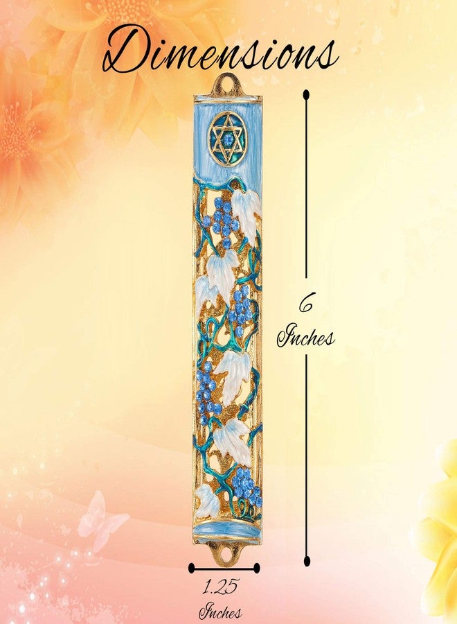 Matashi Hand Painted Blue and Ivory Enamel Grape Mezuzah Embellished with Gold Accents and Crystals Home Door Wall Decor Housewarming Present Gift for Festival (6 inch) - Image 5