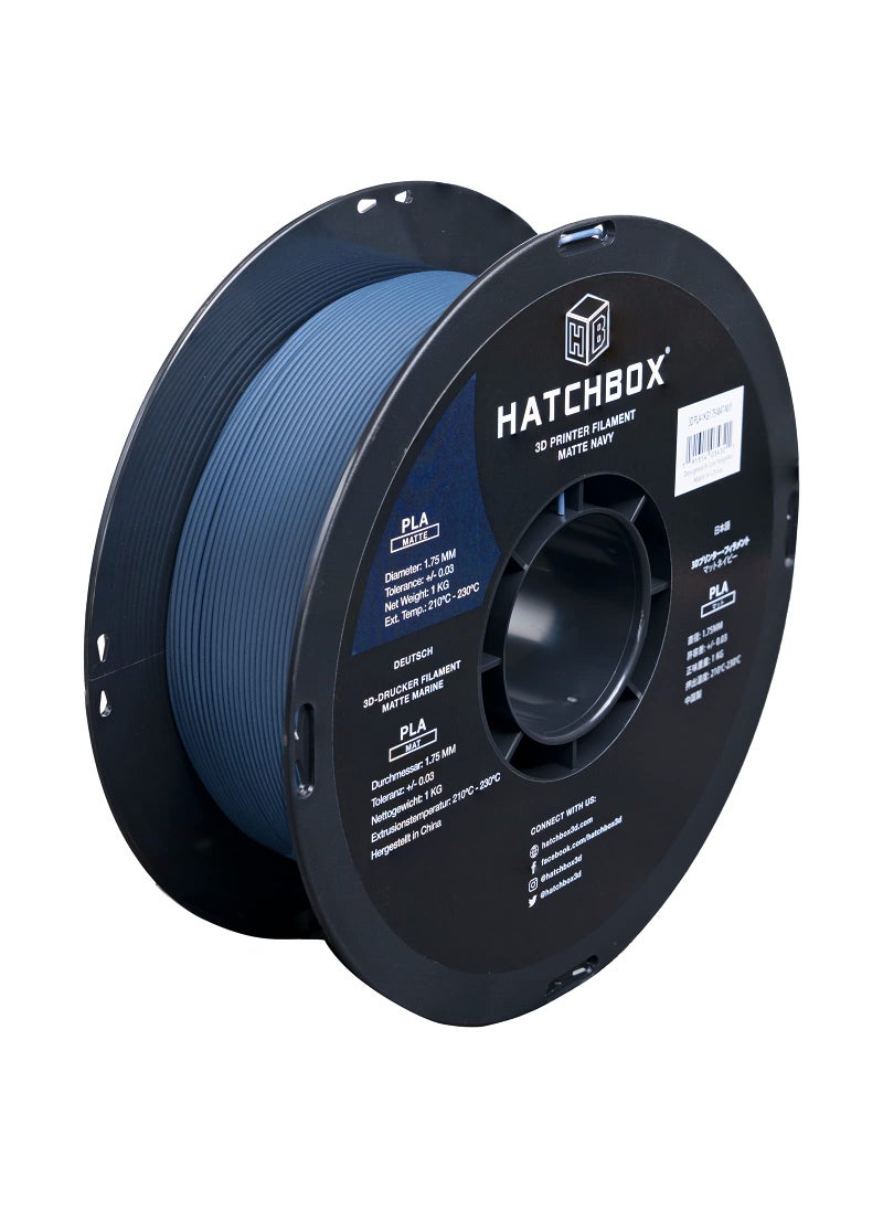 HATCHBOX HATCHBOX Matte PLA 3D Printer Filament, Dimensional Accuracy +/- 0.03 mm, 1 kg Spool, 1.75 mm, Navy  - Image 1