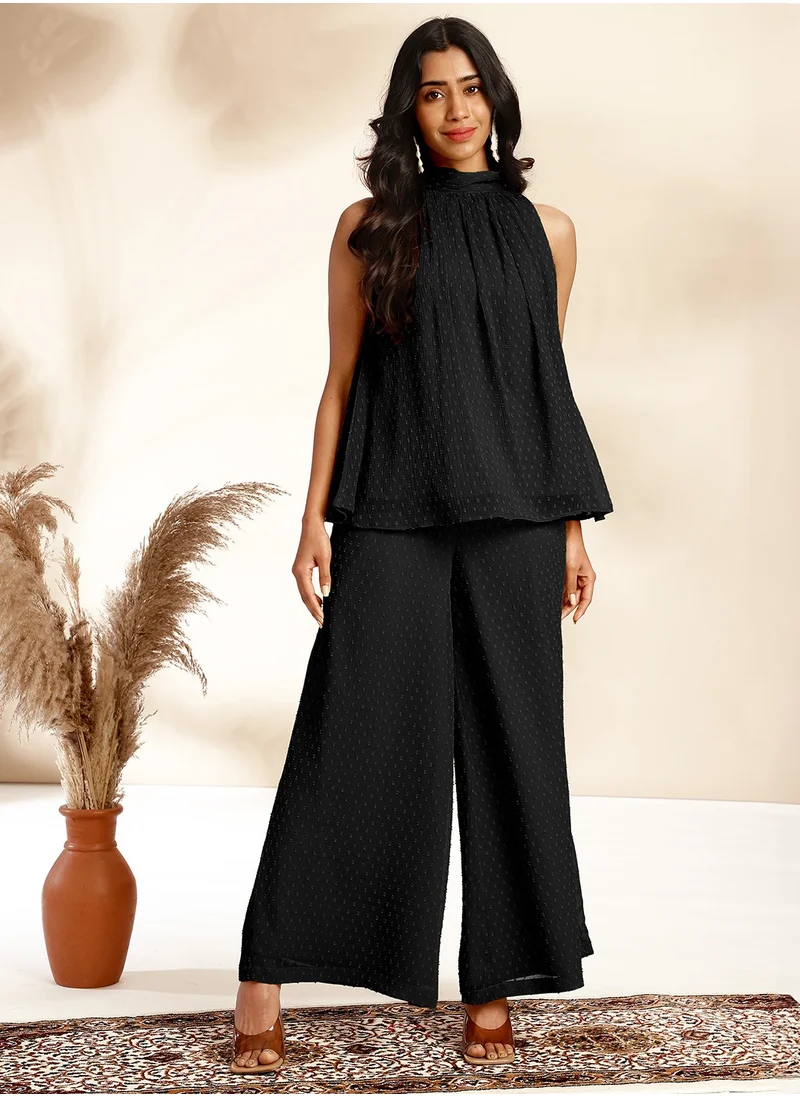 kolaba Black Chiffon Halter Neck Co-Ord Set