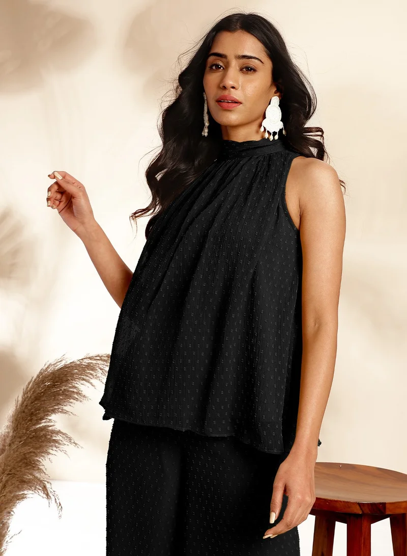 kolaba Black Chiffon Halter Neck Co-Ord Set