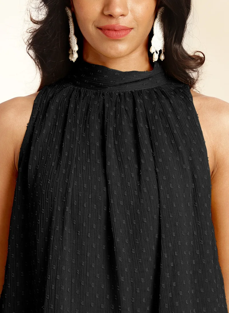 kolaba Black Chiffon Halter Neck Co-Ord Set