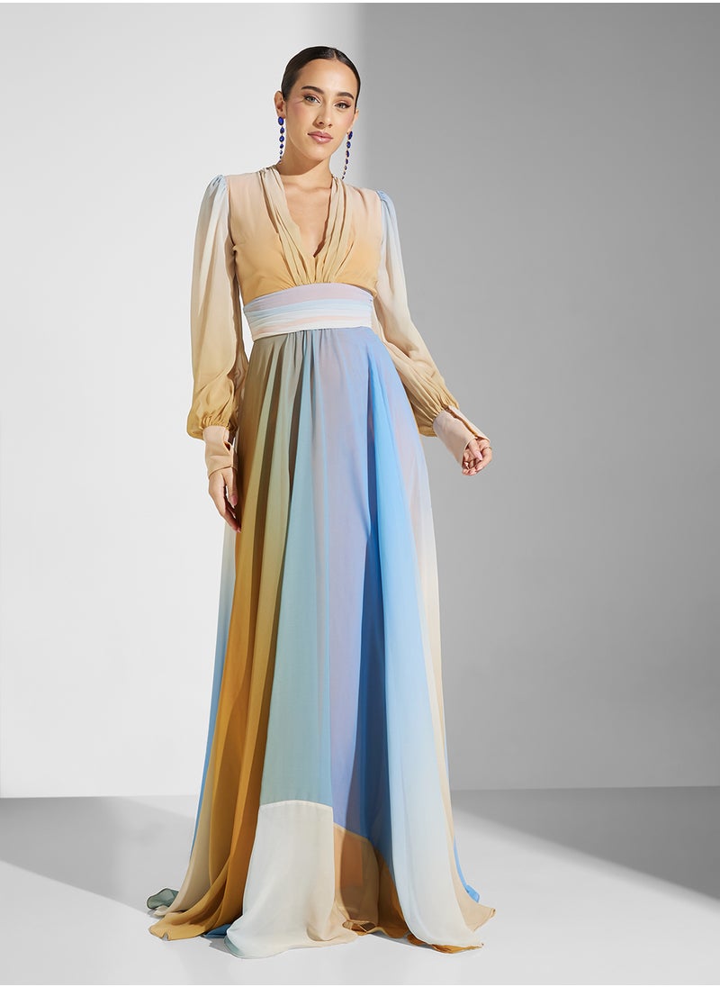 Virgos Lounge - Puff Sleeve Surplice Neck Dress - Image 1