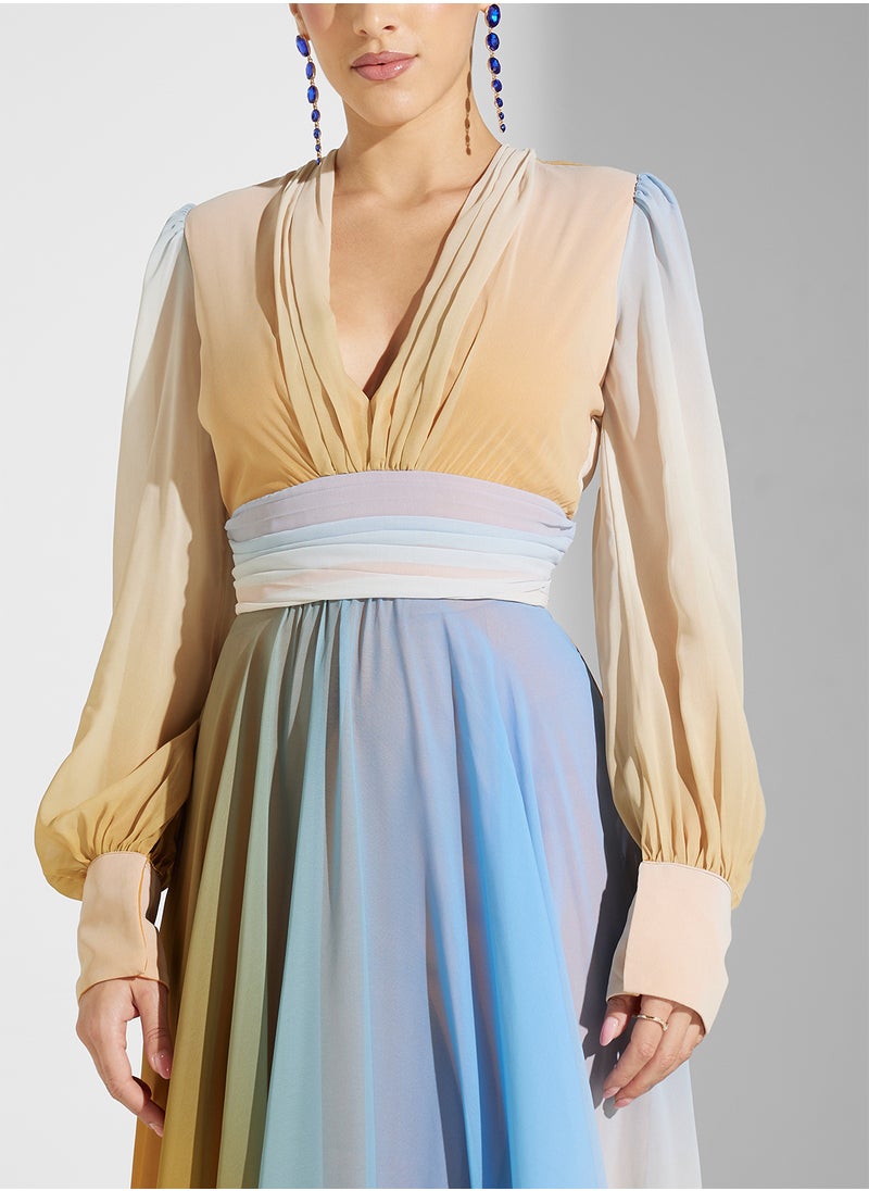 Virgos Lounge - Puff Sleeve Surplice Neck Dress - Image 1