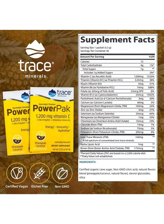 Trace Minerals Power Pak Electrolyte Powder Packets | 1200 mg Vitamin C, Zinc, Magnesium | Boost Hydration, Immunity, Energy, Muscle Stamina | Pineapple Coconut | 30 Packets - Image 4