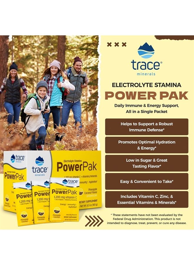 Trace Minerals Power Pak Electrolyte Powder Packets | 1200 mg Vitamin C, Zinc, Magnesium | Boost Hydration, Immunity, Energy, Muscle Stamina | Pineapple Coconut | 30 Packets - Image 2