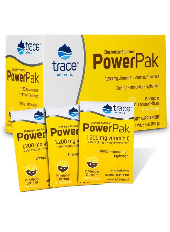 Trace Minerals Power Pak Electrolyte Powder Packets | 1200 mg Vitamin C, Zinc, Magnesium | Boost Hydration, Immunity, Energy, Muscle Stamina | Pineapple Coconut | 30 Packets - Image 1