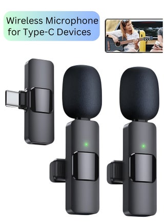 Wireless Lavalier Microphone Clip on Microphone for Android Computer Cordless Omnidirectional Condenser Recording Mic with USB C Interface for Interview Video Podcast Vlog YouTube