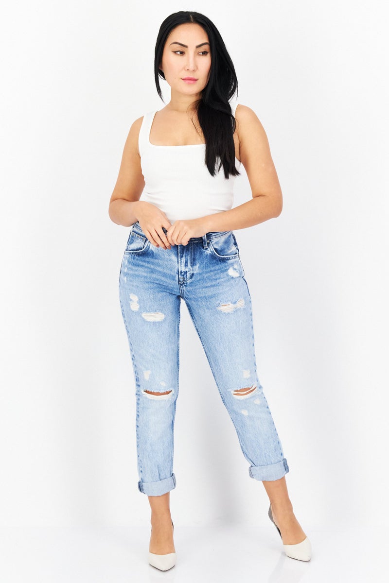 Pepe Jeans Women Mom Fit Washed Non-Stretchable Regular Denim Jeans, Blue - Image 3