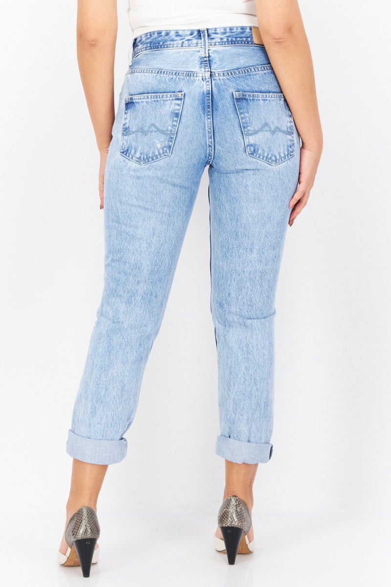 Pepe Jeans Women Mom Fit Ripped Non-Stretchable Jeans, Blue - Image 2
